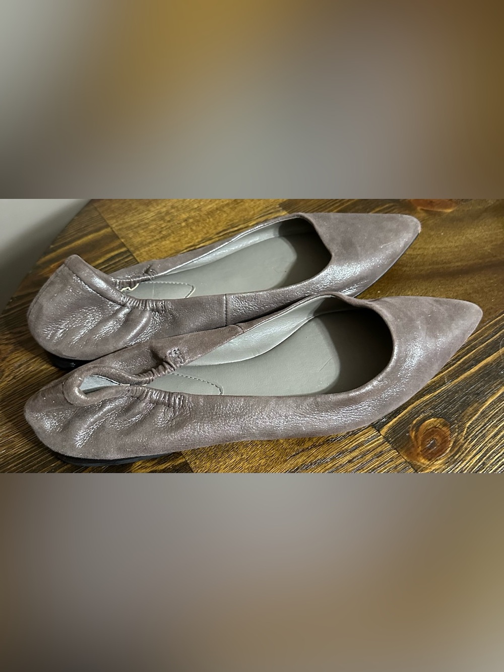 Isola Shimmery Metallic Taupe Pointed-Toe Ballet Flats